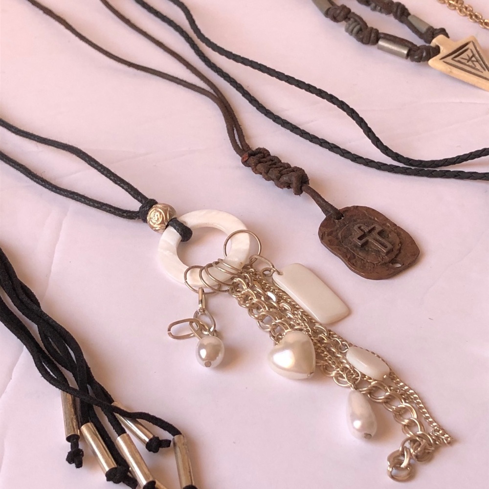 Lot of 9 artisanal necklaces wood shell cord BNWT